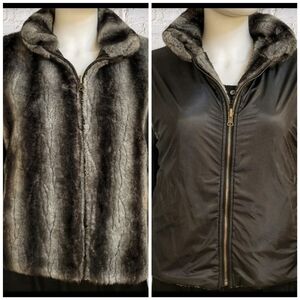 3/$30 Fuda Black Interchangeable Faux Mink Fur Gilet Waistcoat Vest FLAWED